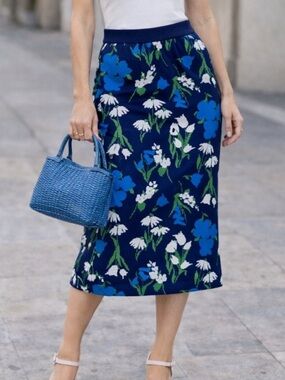 KATE SPADE X TARGET Floral Knit Pencil Midi Skirt Navy Blue Green Spring